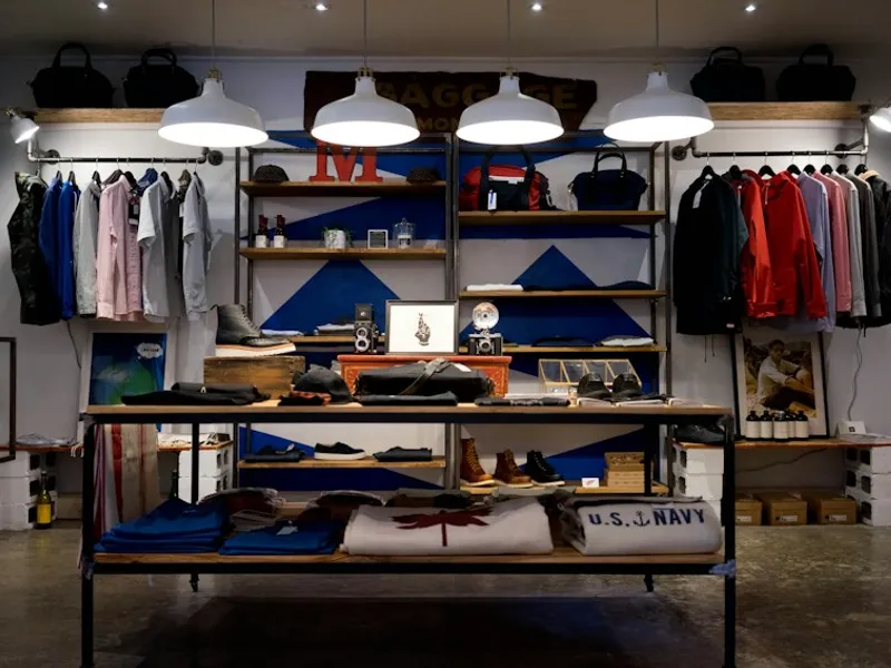Clothing displayed in a contemporary fashion shop